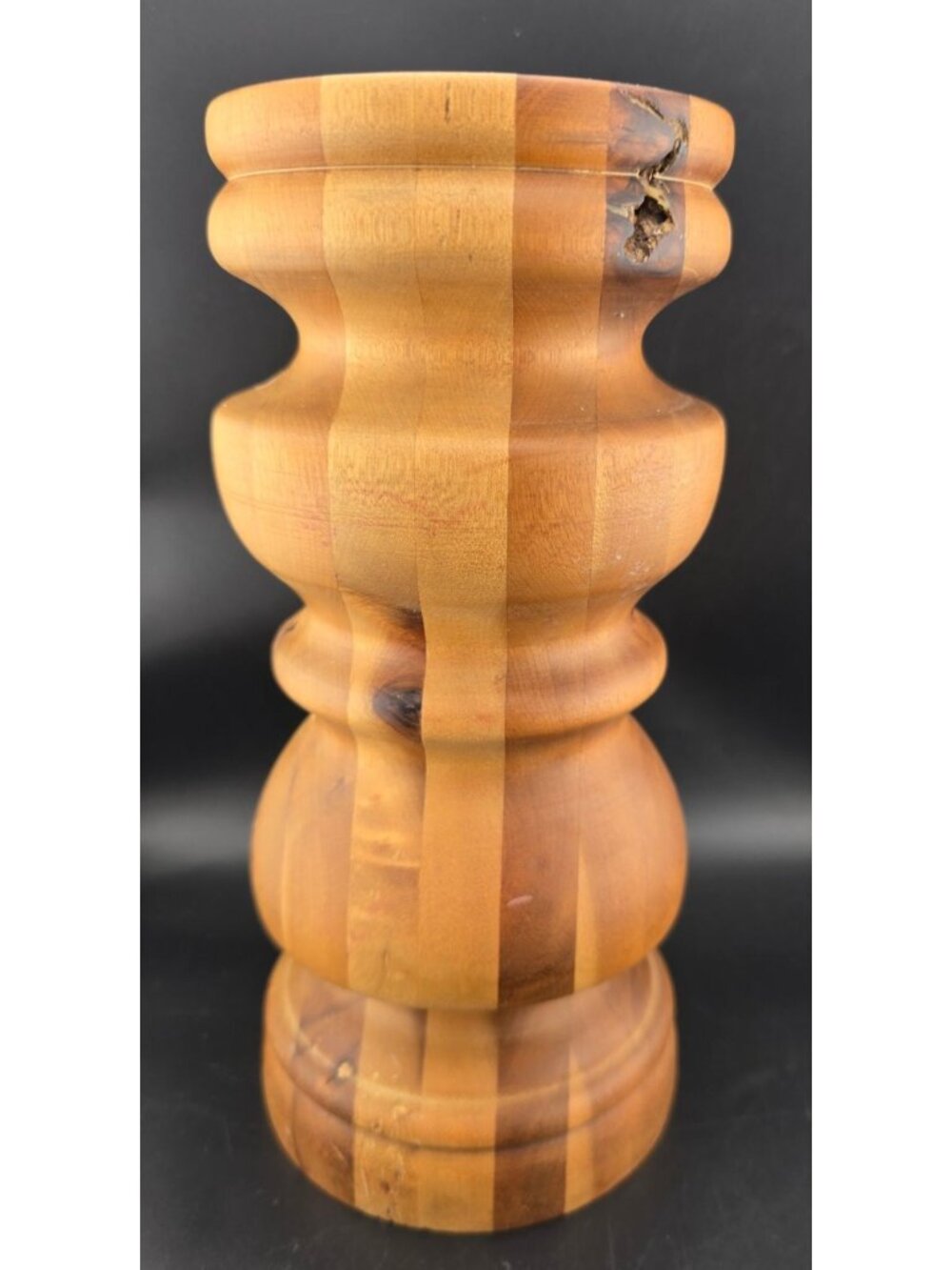 Handmade Turned Solid Wood Candle Holder 10" Tall Heavy - Picture 2 of 11